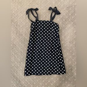 J. Crew Tie Strap Linen Blend Polka Dot Shift Dress